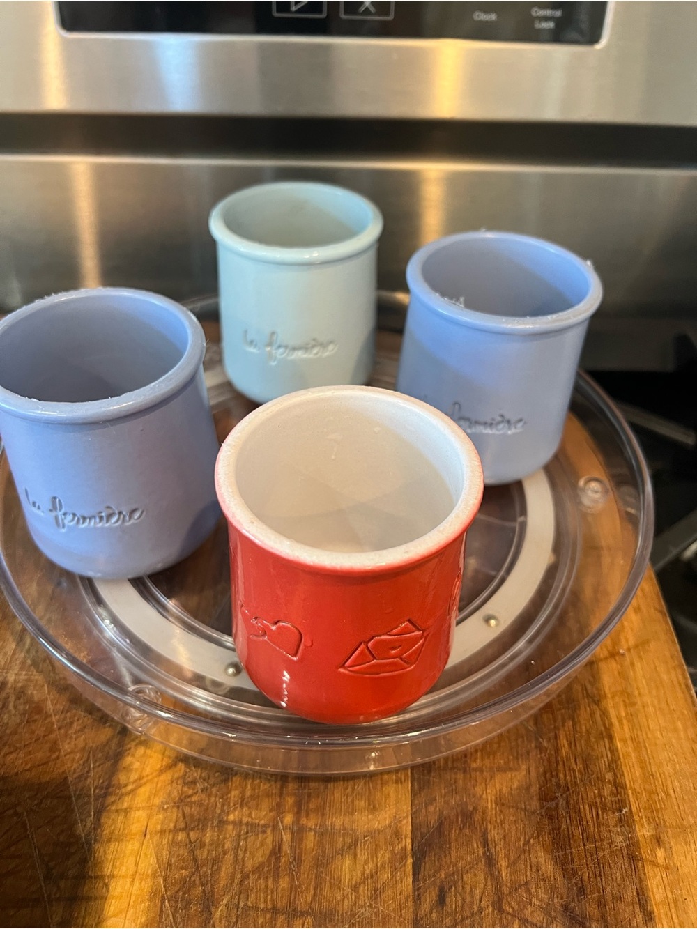 Set of 4 La Fermiere French Terracotta Yogurt Pots - Lavender, Blue & Rare Valen